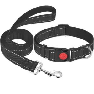 KYAIGUO Dog Collar and Leash Set Reflective Dog Collar Adjustable Nylon Collars for Small Medium Large Dogs(Black)