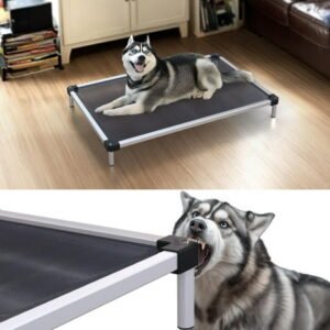 FXW TitanNest Chew-Proof Elevated Dog Bed, Raised Cot for Indoor/Outdoor/Camping Use, Durable & Waterproof Cooling Pet Bed for Medium Dogs, 42.0″L x 27.0″W x 5.0″H, Black