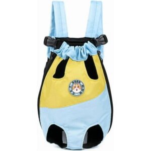 TJOUL Pet Legs Out Carrier Backpack, Dog Cat Front Backpack Ventilated Mesh Travel Back Pack with Safety Belt for Travel Hiking Cycling Outdoor Use, Medium Large Puppy Cat Carrying Bag, Blue