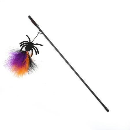 Unique Bargains 1 Pc Convenient Spider Pattern Cat Playing Rod for Indoor Orange Black Purple Plastic