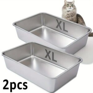 Stainless Steel Litter Box 2 Pack, 23.6″x15.8″x6″(Height) Medium to Large Cat Litter Box Easy Clean, Non Stick Litters Boxes No Smell for Adult Cats or Kitty/Kitten