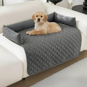 Dog Bed Mat for Couch, 29” x 29” Waterproof Couch Cover with 3 Side Pillow for Cat, Non-Slip Removable Sofa Pads Pet Furniture Protector, Grey