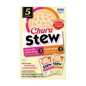 Inaba Churu Stew Lickable Wet Cat Topper, 1.05 oz Pouch, 15 Pouches, Chicken Var.