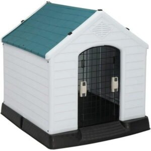Plastic Dog House, Pet Dog Kennel Water Resistant for Small Medium Sized Dogs with Door, Indoor & Outdoor Use (28″ H)