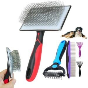 Extra Long Pin Brush for Large Dogs, Remove Loose Fur and Tangles; 5-in-1 Dog Grooming Brush for Long Haired Dogs&Cats