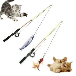 Yirtree Cat Fishing Pole Toy, Retractable wand cat toy with Reel, Cat Fishing Rod & Feather Toy, Interactive Cat Teaser Wand Toy for Indoor Cats