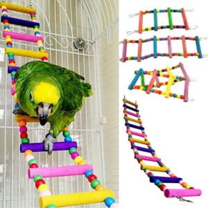 Walbest Multicolor Pet Ladder Bird Climbing Bite Toy for Bird Parrot Macaw African Greys Budgies Cockatiels Parakeet Hamster Rat Crawling Rainbow Bridge Wooden Cage Funny Perch Trainning Swing Toy
