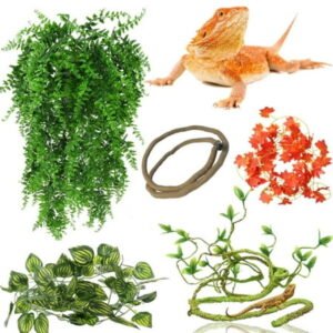 Bearded Dragon Accessories, Terrarium Hanging Plant Vines, Reptile Plants Leaves Tank Decor for Snakes Bearded Dragons Geckos Hermit Crabs Lizards Chameleons