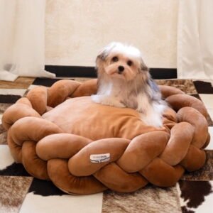 CheerPals Twisted Pet Bed, Weave Cat Bed Sofa with Cushion for Indoor Cats Puppy(Caramel)