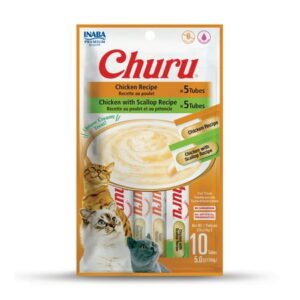 INABA Churu Creamy, Lickable Purée Cat Treat w Taurine, 0.5 oz, 10 Tubes (2 Flavor), Chicken Variety