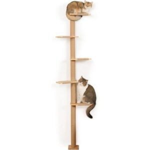 5 Tier Floor to Ceiling Cat Tree Tower with Wall-Mounted Scratching Post, Playful Wall Climbing Shelves for Cats, Ideal for Kittens to Climb, Scratch, and Lookout, Wild Simulation Design