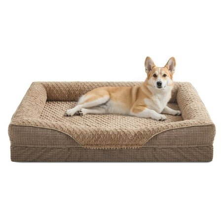 Orthopedic Dog Beds for Small to Medium Dog, Washable Egg-crate Memory Foam Dog Couch Bed with Removable Cover, Waterproof Lining and Nonskid Bottom, Brown, 28in