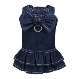 Stylish Denim Dog Dress Summer Spring Pet Fashion Cute Puppy Outfit Comfortable Apparel