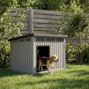 MAYEERTY Spacious Outdoor Dog House, Slanted Weatherproof Roof Pet Shelter for Patio Garden