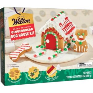 Wilton Christmas Gingerbread Doghouse Kit with Icing and Edible Decorations, 15.8 oz, Wheat