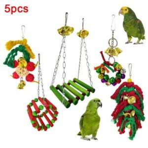 Visland 1/5Pcs Bird Toy, Hanging Swing Funny Parrot Rattan Ball Chew Toy for Small Parakeets, Cockatiels, Conures, Finches, Budgie, Macaws, Parrots, Love Birds