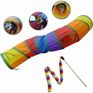 PetLike S Way Cat Tunnel-Rainbow | Collapsible Pop-up Pet Hideaway Play Toy with Hanging Ball for Indoor Cats Kittens