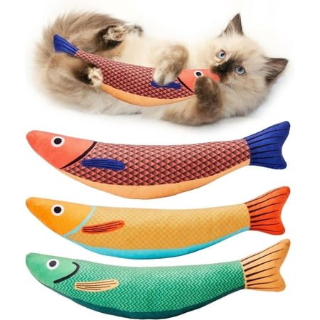 Cat Toys Saury Fish, 3 Pack Catnip Toys Crinkle Sound Soft and Durable, Interactive Cat Kicker Toys for Indoor Kitten Exercise 9.4 Inches for All Breeds