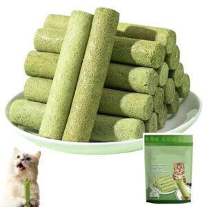 30g Cat Grass Teething Stick, Freezed Drying Cat Grass Sticks Snacks for Cats, Edible Cat Treats for Teeth Cleaning and Hairball Removal