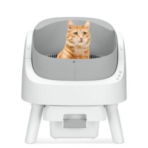 PetPivot Large Multi-Cat Family Automatic Cat Litter Box with Safety Protection, Mat and Trash Bags Included, Grey