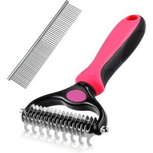 Dog Cat Brush for Shedding – Dog Deshedding Brush for Long Haired Dogs and Cats, Double Sided Undercoat Rake for Dogs, Dog Cat Pet Hair Grooming Brush Tool(Rose Red)
