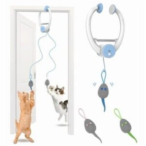 Door Hanging Auto-Rebound Cat Toy, Retractable Kitten Teaser with 3 Catnip Mice, Interactive Pet Play Toy for Indoor Cats