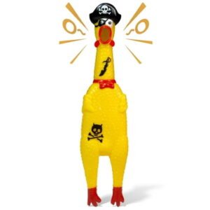 Novelty Place Pirate Style Squawking Chicken Dog Toys – 12 Inches Yellow Squeeze Squeaky and Screaming Chicken for Pets or Kids