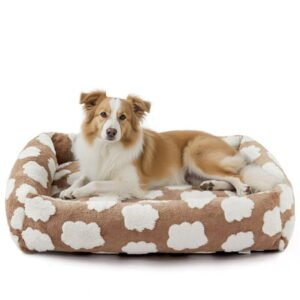 Cute Dog Bed for Medium Dogs, Cozy Rectangle Orthopedic Sofa , Washable Pet Beds with Jacquard Shaggy Plush and Anti Slip Bottom, Brown, 20″x19″x6″