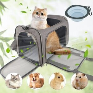 Cat Carrier for Medium, Airline Approved Double Curtain Soft Cat Carrier, Pet Carrier for Home Outdoor Travel, 17 in Portable Pet Handbag (TeamSky)