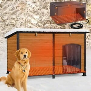 MEDEHOO Heated Dog House Outdoor Extra Large 59″ Dog Kennel with Insulation Liner Strong Iron Frame Construction Pet Cage with Insulted Liner Keep Warm in Winter Weatherproof Design, Heater Include