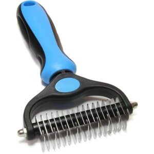 GoXteam Dog Cat Brush for Shedding – Dog Deshedding Brush for Long Haired Dogs and Cats, Double Sided Undercoat Rake for Dogs, Cat, Safe Dematting Comb for Dogs Cats (Blue)