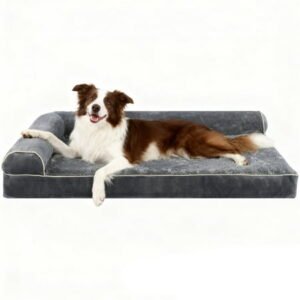 YUWENUS 40″ Orthopedic Dog Bed for Large Dog, Waterproof Memory Foam Pet Bed, Non-Slip Bottom Dog Sofa with Washable Removable Cover, Grey