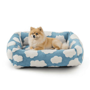 Cute Dog Bed for Medium Dogs, Cozy Rectangle Orthopedic Sofa , Washable Pet Beds with Jacquard Shaggy Plush and Anti Slip Bottom, Blue, 25″x21″x7″