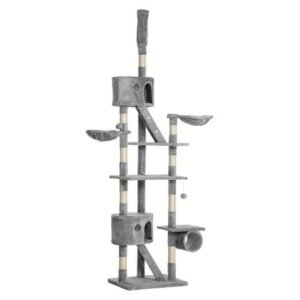 COCOKUN Floor to Ceiling Cat Tree, 94.5-102.5 Inch Height Adjustable Cat Climbing Tower with Scratching Posts, Condos, Hammocks, Multi-Level Cat Activity Center