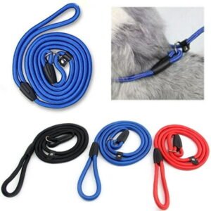 Walbest Nylon Rope Slip Dog Lead Adjustable Collar and Leash 4.26ft Long (Medium: 3/8″ (8mm), Black)