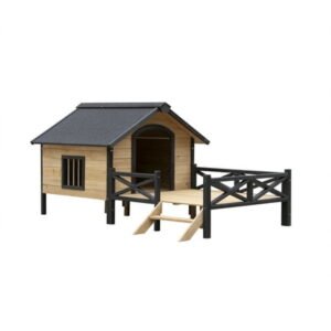 ZephyPaws Wooden Large Dog House 43″ L x 67″ W x 32.7″ H,Extreme Outback Log Cabin Weatherproof Outdoor Pet Kennel,Cabin Style Elevated Pet Shelter w/Porch Deck