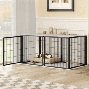 QNACPY Heavy-Duty Steel Dog Crate Furniture, 48″ Metal Kennel Indoor,Extra Large Dogs Cage for Small/Medium/Large Dogs,End Table TV Stand,Black