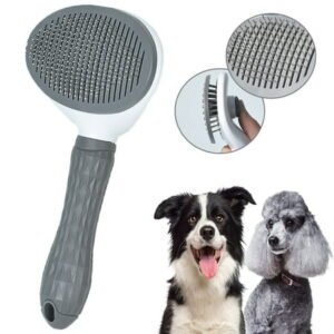 Cat Brush, Dog Self Cleaning Slicker Brush, Pet Shedding Grooming Brushes Remove Long Short Hair Massaging Comb, Indoor Removes Loose Undercoat for Puppy Kitten, Grey