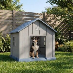 MAYEERTY Outdoor Weatherproof Dog House, Multi-Pet Shelter with Vents for Backyard Patio, Gray & Blue