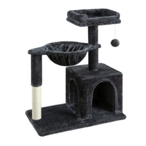 Amolife 29.5″ Cat Tree Tower with Plush Condo Hammock, Large Perch Sisal Scratching Posts, Cat Furniture for Indoor Cats and Kittens, Blue Grey