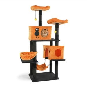 UBesGoo Themed Cat Tree, 61″ Orange & Black Halloween Tower with Condos & Play Areas