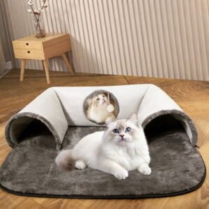 Cat Tunnel, Indoor Cat Bed, U-Shaped Play and Rest Tunnel with Hanging Toy, Soft Polyester Cozy Lounger for Cats, Removable Washable Design