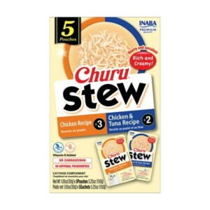 Inaba Churu Stew Lickable Wet Cat Topper, 1.05 oz Pouch, 15 Pouches, Chicken & Tuna Var.