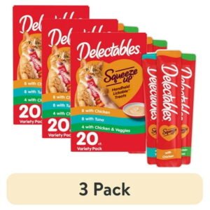 (3 pack) Hartz Delectables Squeeze Up Variety Packs Interactive Lickable Wet Cat Treats, 20 Count