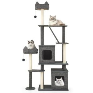 Yardi Yarda 71″ Tall Cat Tree Multi-Level Large Tower w/Scratching Posts, Corner Cat Tree, Cat Climbing Tower, Cat Towers for Indoor Cats-Gray