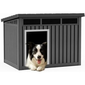 DRATO Dog House for Both Indoor and Outdoor with Weatherproof Roof Removable Floors for Medium to Large Dogs Interior Space (Black, Medium(32.2 * 25.12 * 24.13”))