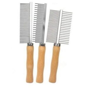 TopMed ETS Set of 3 Stainless Steel Pet Hair Comb, Wooden Handle of Bamboo Proven Grooming Tools Kit for Dogs Cats and Other Animals