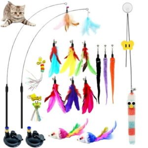 GIRACOA 17 PCS Cat Toys Interactive for Indoor Cats, Kitten Toys Assortments, 2 PCS Retractable Cat Wand with Sticky Super Suction Cup, 11 PCS Teaser Toys & 4 PCS Hanging Door Lure Kitten Toy