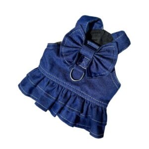 Princess Dress for Small Cats Dogs, Denim Bow Summer Dresses, Pet Apparel for Spring Summer Autumn