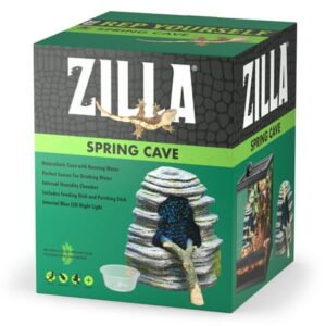 Zilla Spring Cave Décor with Blue LED Rain Chamber, Reptile Waterfall, Terrarium Water Dripper, Water Fountain for Geckos, Chameleons, Frogs and More